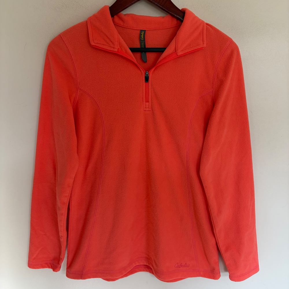 Cabelas Womens Fleece Pullover Quarter Zip Coral Orange L77SH262 Size M